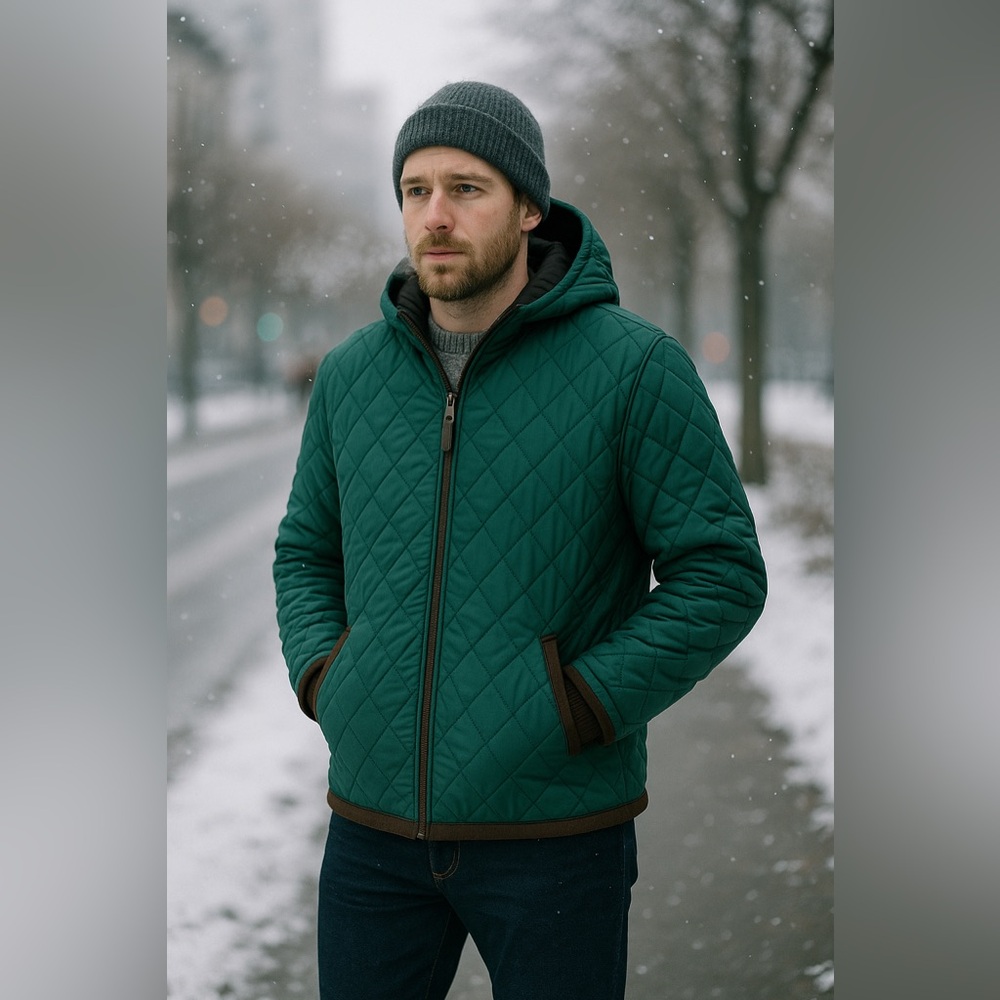 Topman Green Quilted Hooded Jacket XL Men’s Lightweight Zip Up Coat | Comfy Cozy